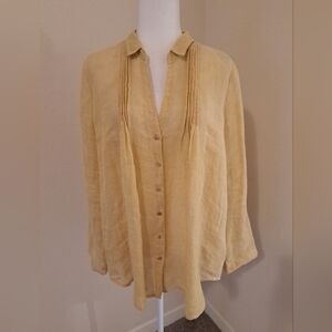 Eileen Fisher Women’s Size M Light Mustard Linen Shirt Excellent Condition EUC